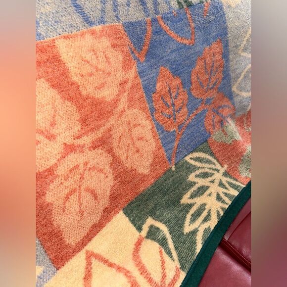 Rare 1990 Biederlack Cotton blend Reversible Blanket VTG Floral Leaves pattern - Picture 2 of 14